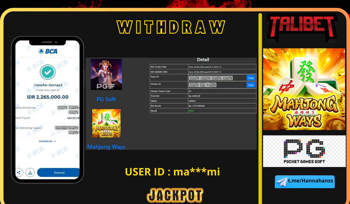 BERSAMA TALIBET SITUS GACOR MUDAH MENDAPATKAN JACKPOT. WITHDRAW Rp.2,265,000.- DI BAYAR LUNASSS