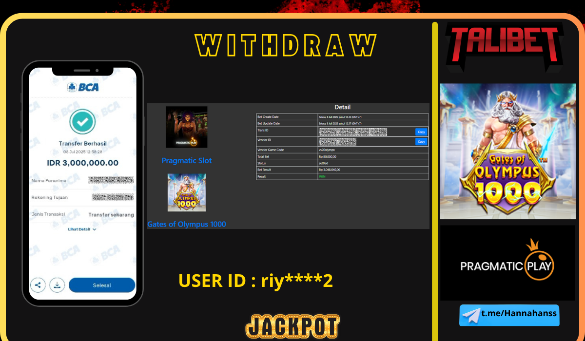 RASAKAN SENSASI KEMENANGAN YANG TIADA BATAS NYA BERSAMA TALIBET. WITHDRAW Rp.3,000,000.- DI BAYAR LUNASSS