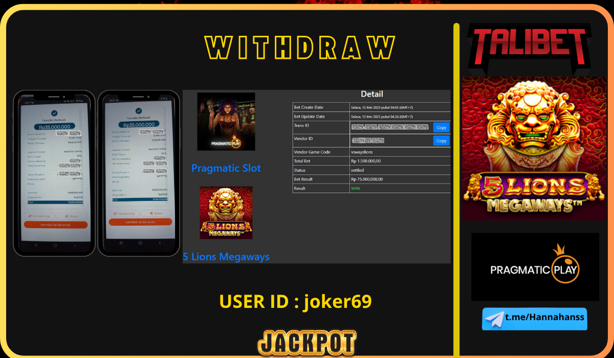 RASAKAN KEMENANGAN TANPA BATAS BERSAMA TALIBET. WITHDRAW Rp.70,000,000.- DI BAYAR LUNASSS
