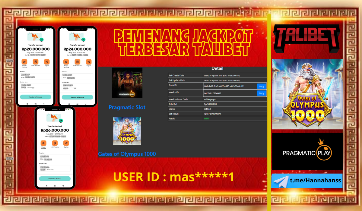 JACKPOT TERBESAR HARI INI HANYA ADA DI SITUS TALIBET KEMENANGAN TIADA BATAS NYA