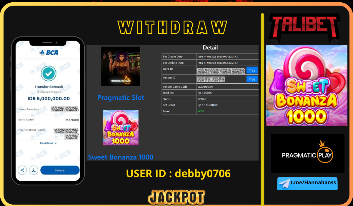 HANYA DI TALIBET DAPAT JACKPOT & MAXWIN SANGAT MUDAH. WITHDRAW Rp.5,000,000.- DI BAYAR LUNASSS