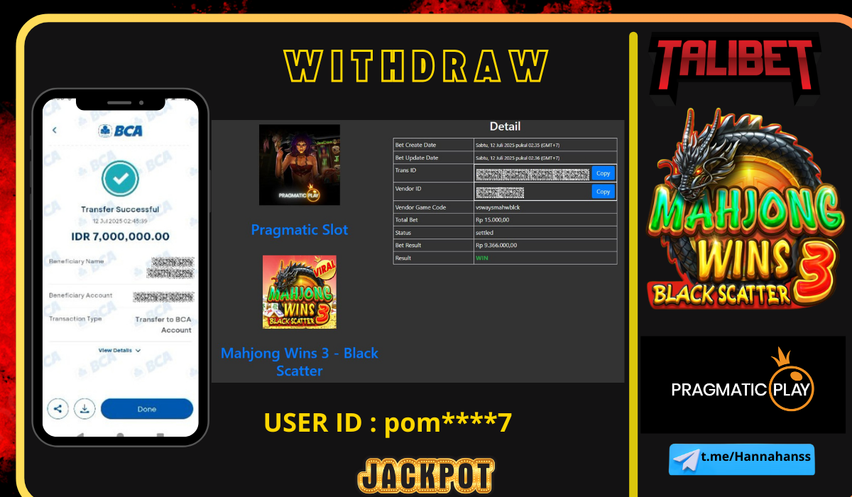 RASAKAN SENSASI KEMENANGAN YANG TIADA BATAS NYA BERSAMA TALIBET. WITHDRAW Rp.7,000,000.- DI BAYAR LUNASSS