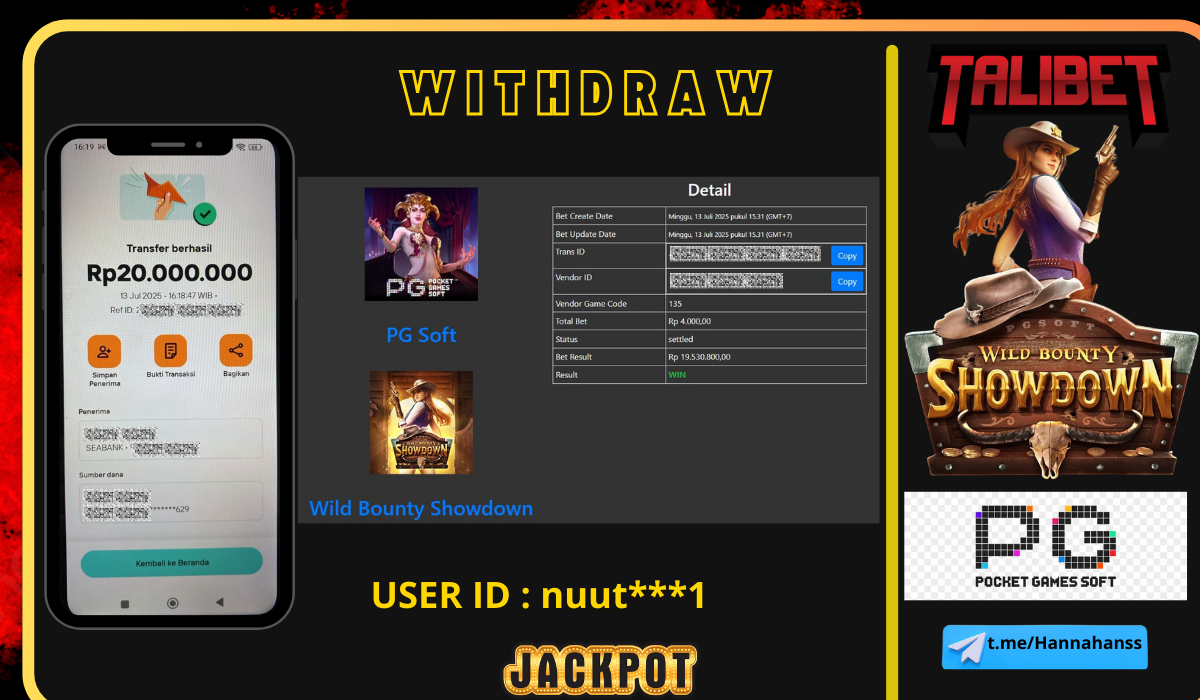 RASAKAN SENSASI KEMENANGAN YANG TIADA BATAS NYA BERSAMA TALIBET. WITHDRAW Rp.20,000,000.- DI BAYAR LUNASSS