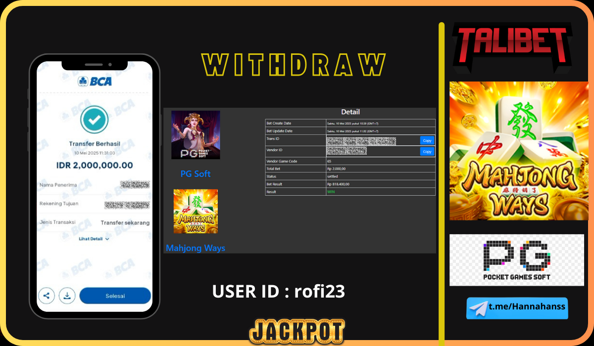RASAKAN KEMENANGAN TANPA BATAS BERSAMA TALIBET. WITHDRAW Rp.2,000,000.- DI BAYAR LUNASSS