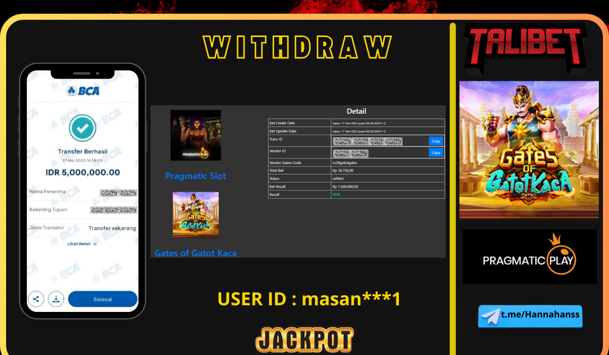 BERSAMA TALIBET SITUS GACOR MUDAH MENDAPATKAN JACKPOT. WITHDRAW Rp.5,000,000.- DI BAYAR LUNASSS