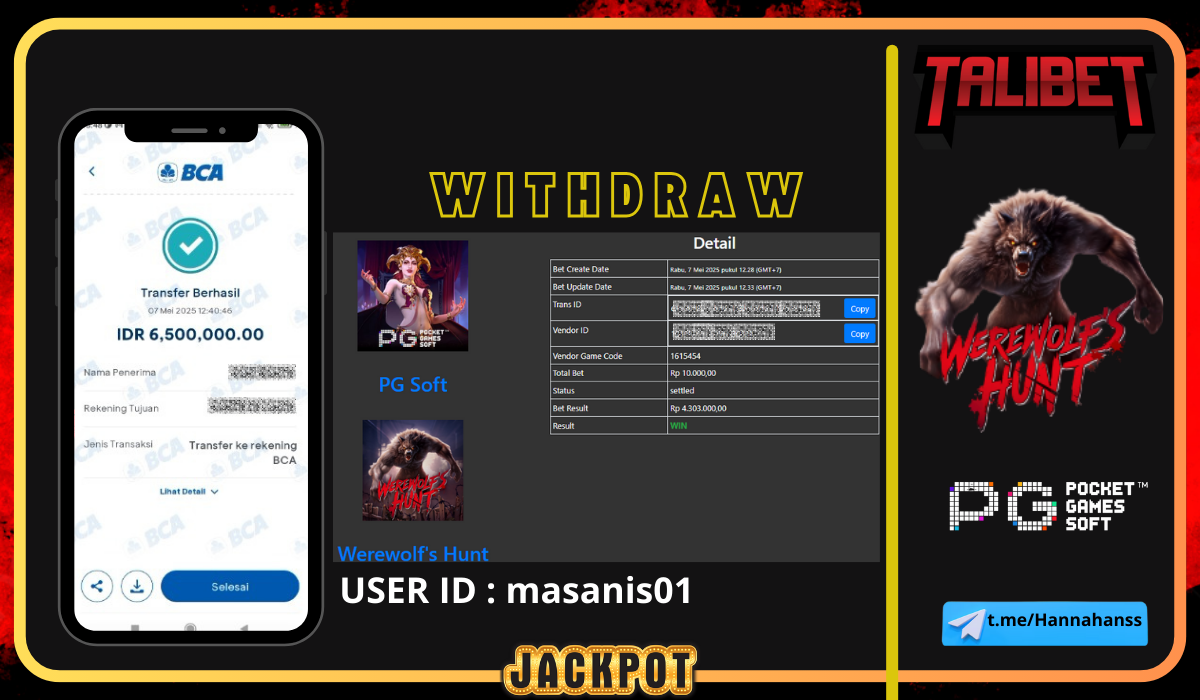 RASAKAN KEMENANGAN TANPA BATAS BERSAMA TALIBET. WITHDRAW Rp.6,500,000.- DI BAYAR LUNASSS