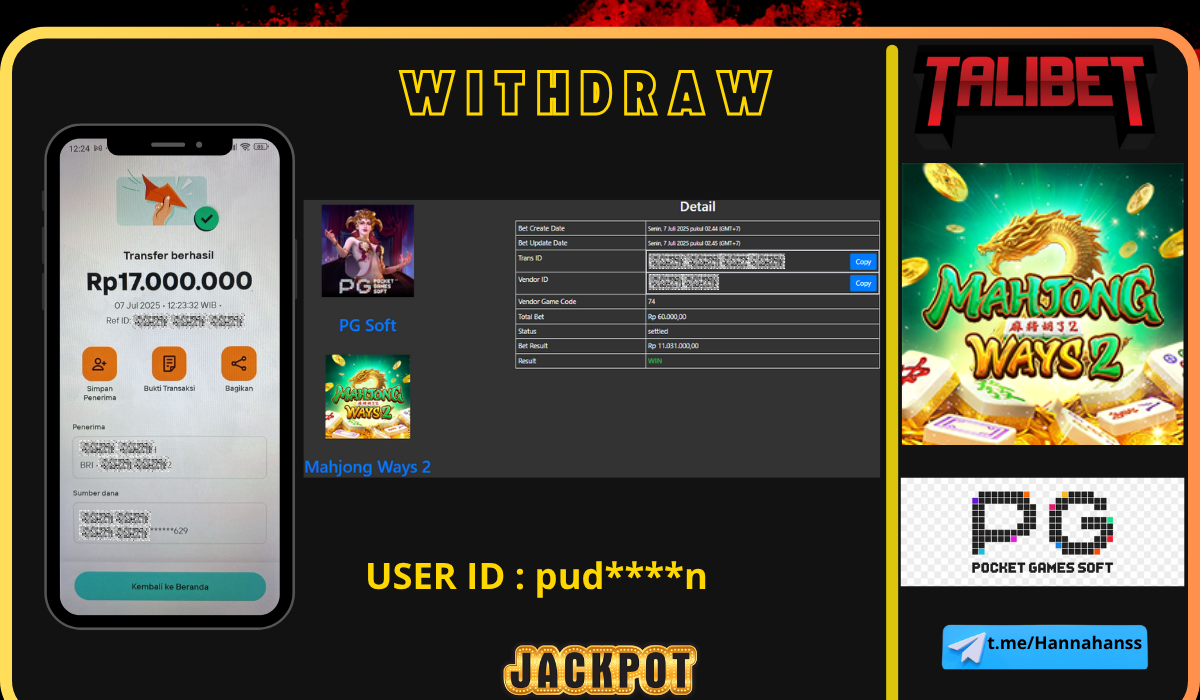 RASAKAN SENSASI KEMENANGAN YANG TIADA BATAS NYA BERSAMA TALIBET. WITHDRAW Rp.17,000,000.- DI BAYAR LUNASSS