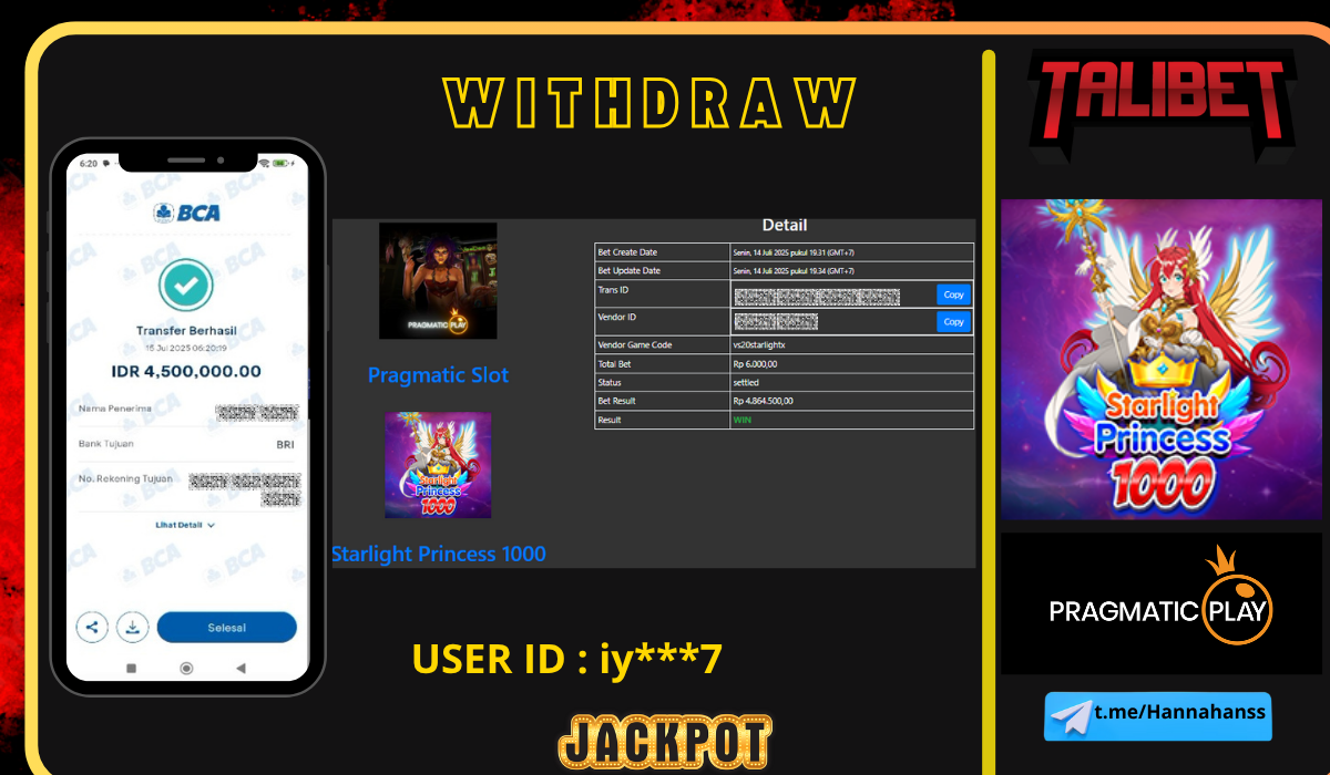 HANYA DI TALIBET JACKPOT Rp.4,500,000.- DI BAYAR LUNAS LANGSUNG