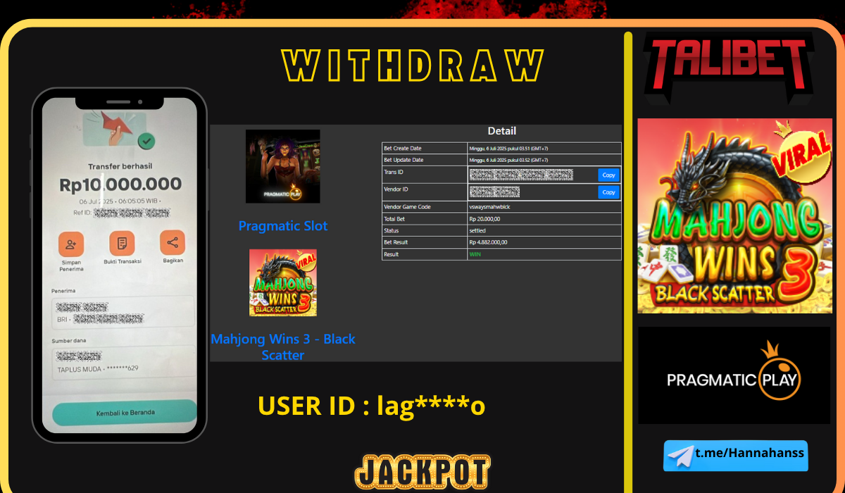 RASAKAN SENSASI KEMENANGAN YANG TIADA BATAS NYA BERSAMA TALIBET. WITHDRAW Rp.10,000,000.- DI BAYAR LUNASSS