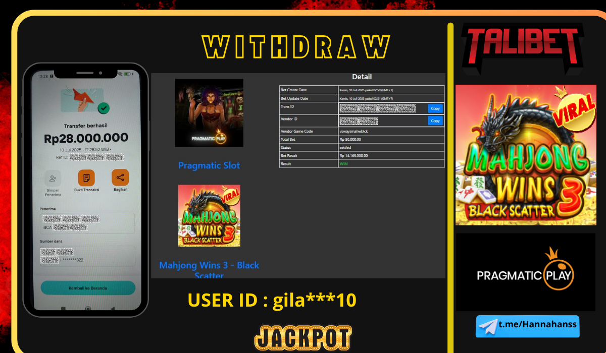 RASAKAN SENSASI KEMENANGAN YANG TIADA BATAS NYA BERSAMA TALIBET. WITHDRAW Rp.28,000,000.- DI BAYAR LUNASSS