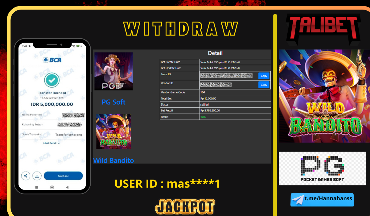 HANYA DI TALIBET JACKPOT Rp.5,000,000.- DI BAYAR LUNAS LANGSUNG
